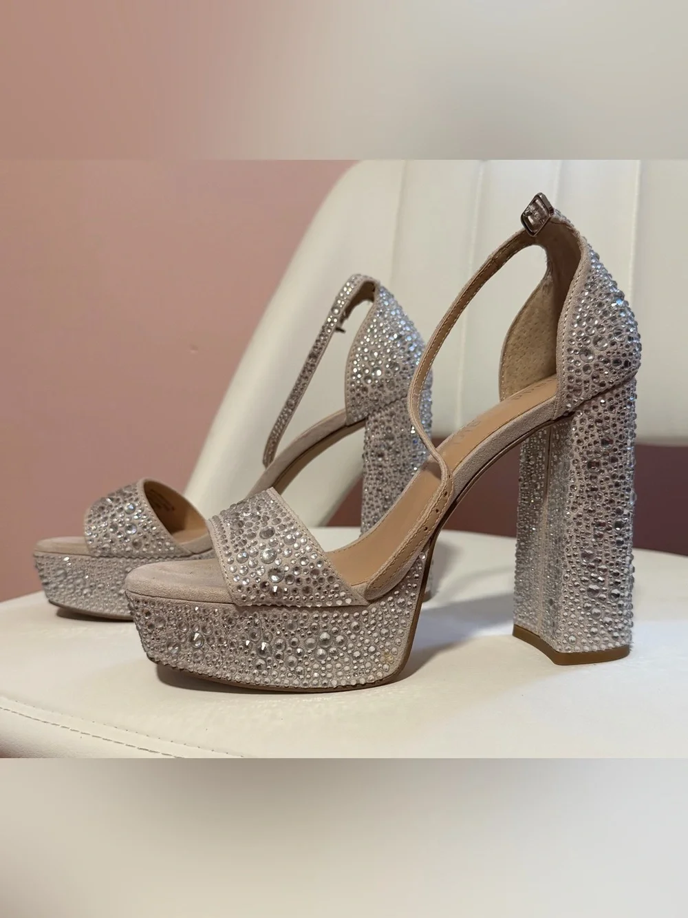 Madden Girl Omega Crystal Rhinestone Platform Heels with Ankle Strap